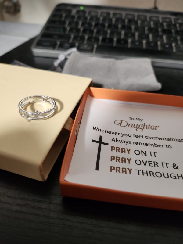 SIZE 8* To My Daughter/Granddaughter Ring "Pray Through It" Faith Over Fear Double Cross Ring to My Daughter or Granddaughter form Mom Dad Grandmother Grandfather Religious Gift Adjustable Baptism Ring Gift for Daughter Granddaughter | EZ Auction