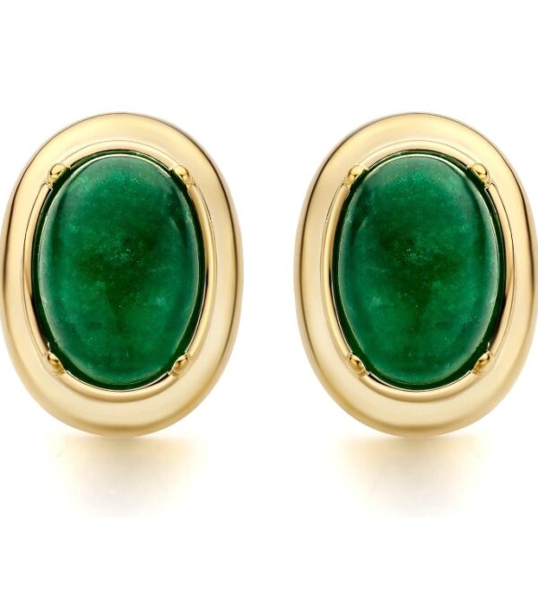 18K Yellow Gold Plated Green Oval Cut Cubic Zirconia Large Green Stud Earrings Ear Jewelry for Women | EZ Auction