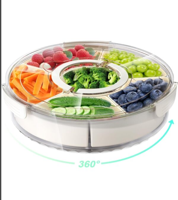 Plastic White Tray | 12" L | Rotating, Lid, Handle | Portable, Snackle Box, Snack Spinner Organizer, Storage | Serving Tray, Charcuterie | Adults, Child | EZ Auction