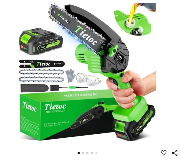 Tietoc Mini Chainsaw Cordless 6 Inch [Gardener Friendly] Super Handheld Rechargeable Chain Saw With Security Lock & Auto Oiler-System, Small Electric Chainsaws Battery Powered For Wood/Trees Cutting | EZ Auction