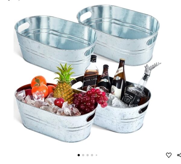 IMAGE FORT REFERENCE 2 Pcs 4 Gallon Galvanized Metal Ice Buckets Beverage Tubs for Parties Large Drink Tin Bins for Beer Wine Champagne Cocktail Cooler for Christmas Halloween Bar (Silver,Classic) | EZ Auction