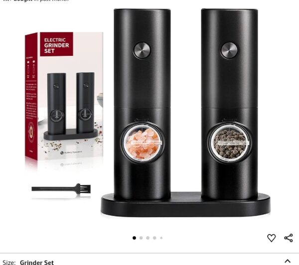 Electric Salt and Pepper Grinder Set (2 Pack), One Hand Adjustable Coarseness, Battery Powered with Stand, Seasoning Tools for Kitchen BBQ | EZ Auction