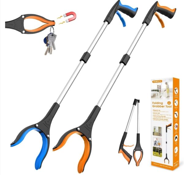 32" Grabber Reacher Tool, 2-Pack Foldable Reacher Grabber Pickup Tool with 360° Rotating Jaw & Magnet, Trash Picker Upper Grabber, Lightweight Grabbers for Seniors Heavy Duty | EZ Auction