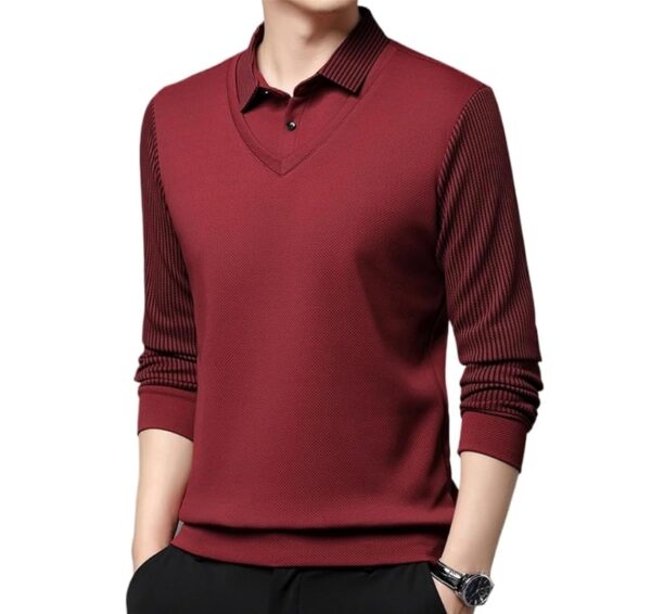 *** SIZE XL *** Men's Striped Lapel Fake Two Piece Shirt Business Casual Polo Shirt Spring Autumn Long Sleeve Dress T Shirt Tops | EZ Auction