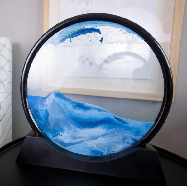 Sand Art Machine, Moving Sand Art, Liquid Motion Deep Sea Sandscape for Desk, Round Sensory Kinetic Art Picture, 11IN Table Sand Sculpture, 3D Zen Sand Art Liquid Motion, Three Injectors, Dusting Rag | EZ Auction