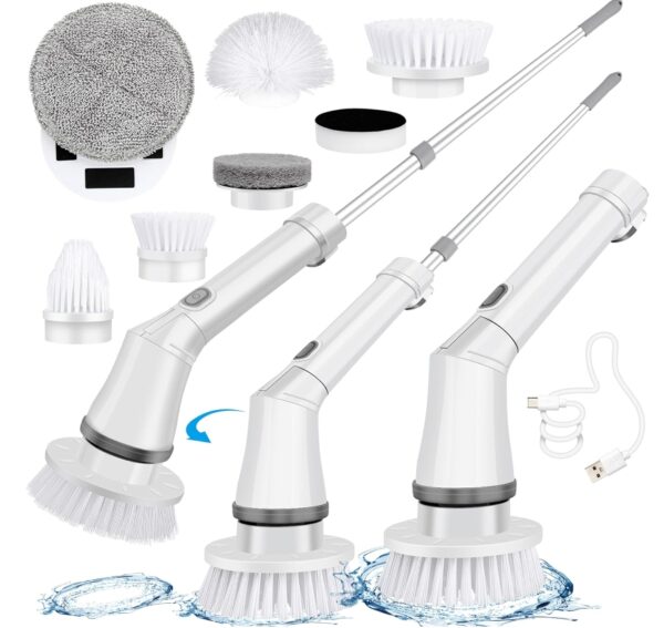 *** ILLUSTRATIVE IMAGE *** Electric Spin Scrubber,Cordless Cleaning Brush,Shower Cleaning Brush with 7 Replaceable Brush Heads, Power Scrubber 2 Adjustable Speeds & Extension Handle for Bathroom, Tile, Toilet, Floor | EZ Auction