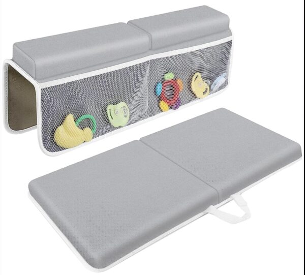 *** ILLUSTRATIVE IMAGE *** Bath Kneeler and Elbow Rest Pad Set - Painless Foam with Toy Organizer Pockets, Foldable, Quickly Dry Bathtub Kneeler and Elbow Rest Set for Baby Bathing Parents (Grey) | EZ Auction