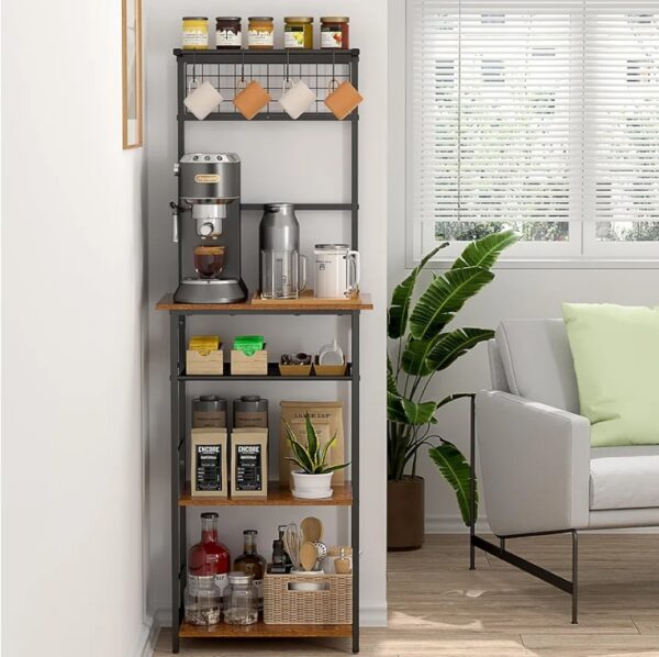 5 Tier Coffee Bar Station, Coffee Stand Station with 4 S-Shaped Hooks, Farmhouse Corner Coffee Bar Cabinet for Small Spaces, Bakers Rack for Kitchen, Entryway, Living Room, 13.43"D x 18.93"W x 53.31"H | EZ Auction