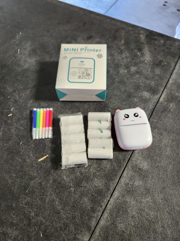 *** USED, MISSING CABLE *** Mini Sticker Printer with 11 Rolls Paper, Inkless Thermal Pocket Receipt Printer for iOS iPhone &Android, Bluetooth Portable Printer for Journal,Study Notes,Photo,DIY,Travel,kids Birthday Gifts(Pink) | EZ Auction