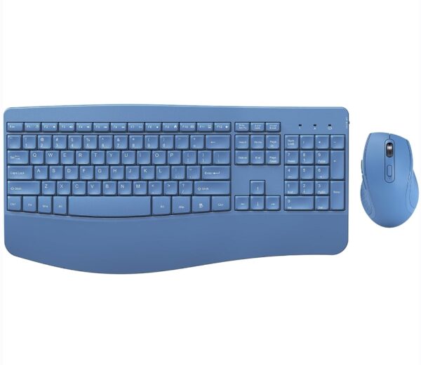  Wireless Keyboard and Mouse - Ergonomic Keyboard and Mouse Combo Full Size Keyboard Cordless with Palm Wrist Rest Ergonomic Mouse Wireless for Windows Computers Laptops - Blue | EZ Auction