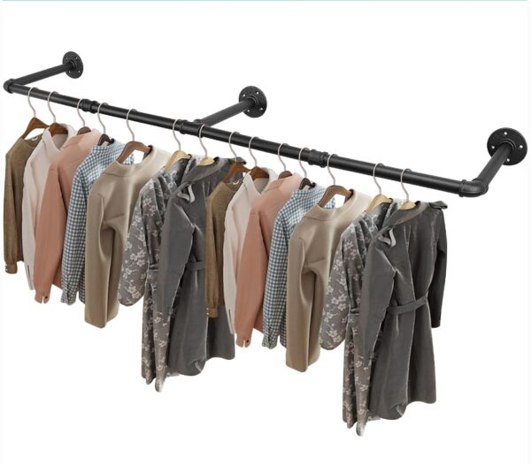 *** USED, IT'S JUST ONE PIECE *** Livabber Industrial Pipe Clothes Rack, Heavy Duty Detachable Iron Garment Rack Wall Mounted, Rustic Saving Space Clothes Bar Multi-Purpose Hanging Rod for Bedroom, Closet, Black | EZ Auction