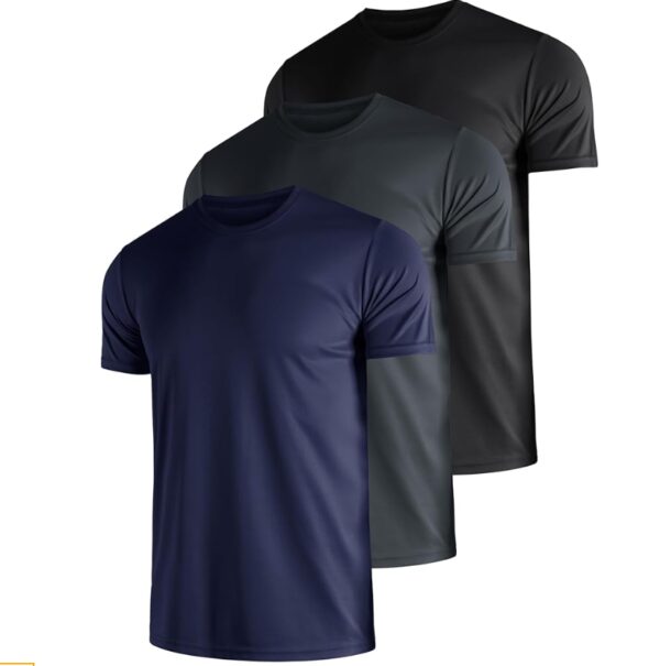 *** ILLUSTRATIVE IMAGE, DIFFERENT COLORS WHITE, GRAY AND DARK GRAY, SIZE XXL *** 3 Pack Men's Quick Dry Shirts, Moisture Wicking Tees, Mesh Dry Fit Athletic Workout Fitness Short Sleeve | EZ Auction