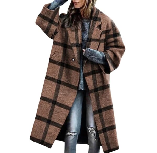 *** SIZE XXL ** XSTH 2023 Womens Notch Lapel long Faux Wool Coat Single breasted Elegant Fall Winter Maxi Peacoat fashion jacket overcoat Dark Yellow Strips Large | EZ Auction