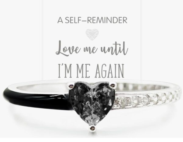 SIZE 5* Love Me Until I'M Me Again Black Heart-Cut Half Enamel Ring, Black Heart Self-Love Ring, Jewelry Birthday Gifts for Women, Daughter, Wife, Friends | EZ Auction