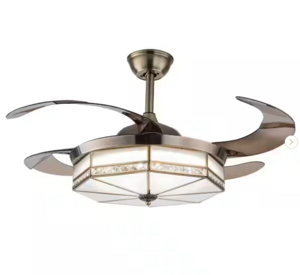 42 in. Gold Modern Indoor Retractable Blades Integrated LED 3 Wind Speeds Ceiling Fan with Remote Control | EZ Auction