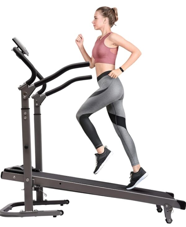 Folding Treadmill with 3 Levels Incline, Portable Exercise Walking Jogging Running Machine with LED Monitor, Non-Electric Drive Exercise Equipment Small Space Treadmill for Home Gym | EZ Auction