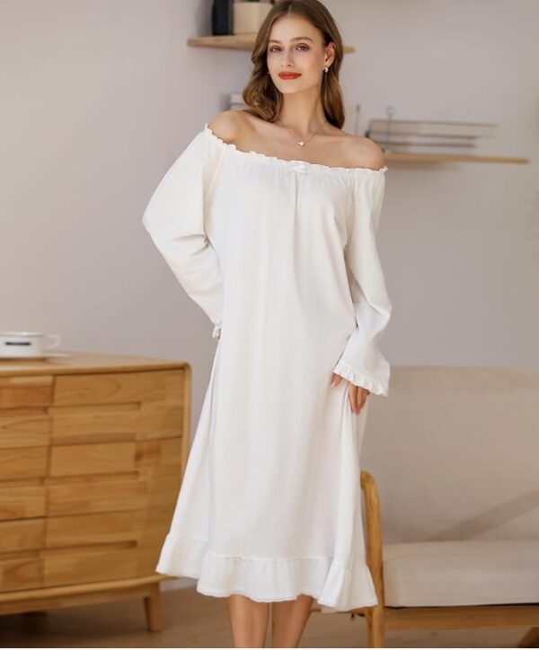 SIZE M-Jade Hare Cotton Nightgowns for Women Comfy Lightweight Ruffle Long Sleeve Knee-length Soft Casual Sleepwear Nightdress | EZ Auction