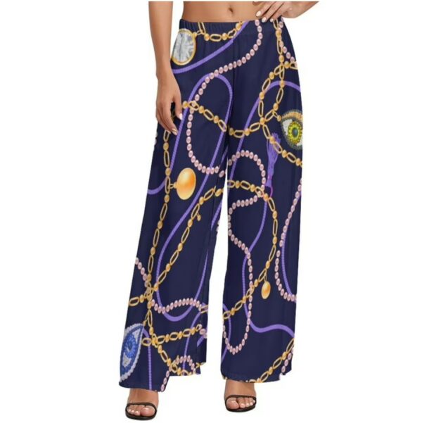 SIZE S* 2024 Presente Cumpleaños Pantalones Pierna Ancho Sexy Cintura Elástico Pantalones Estética Impresión Perlas Mujer Pantalones Cadenas Oro | EZ Auction