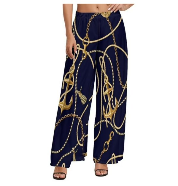 SIZE S* 2024 Gold Chains Straight Pants Baroque Style Elegant Wide Leg Pants Women Big Size Street Style Design Trousers | EZ Auction