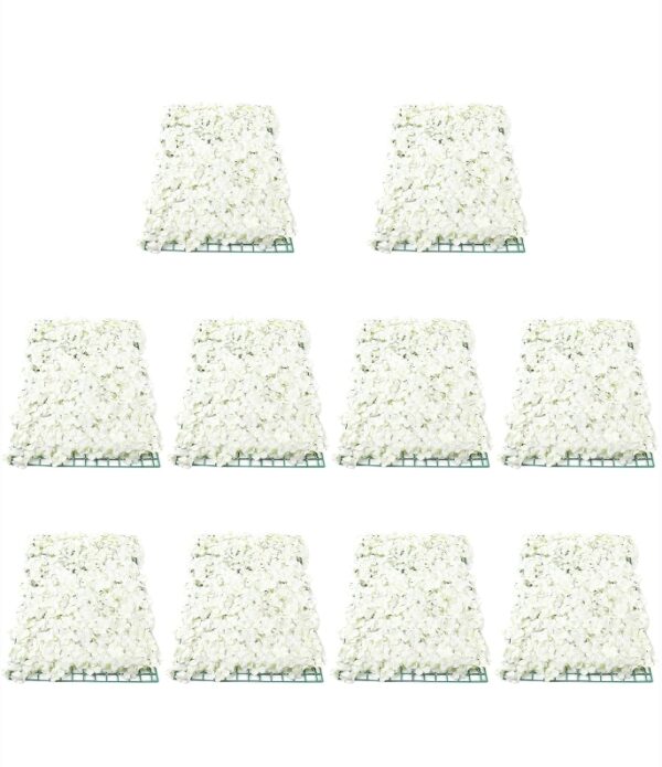 10 Pack Artificial Flower Wall Panel, 24''x16'' Flower Wall Mat with Artificial Silk Flowers, Rayon Flower Wall for Wedding, Wall Decor, Romantic Floral Backdrop for Party, Stage (10 Pcs, Off-White) | EZ Auction