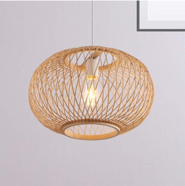 LITFAD Bamboo Pendant Lighting Asian Style 16" Wide 1 Light Hanging Ceiling Lamp in Wood Beige Globe Ceiling Fixture with Adjustable Cord for Dining Room Living Room Restaurant | EZ Auction