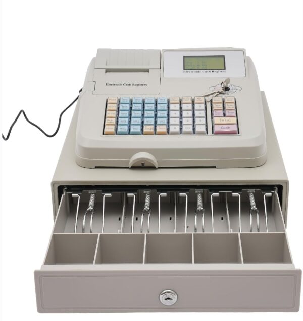 48 Keys Electronic Cash Register with 5 Coin Slots & 4 Bill Slots Cashier Register Tabletop Cash Register for Small Businesses with Led Screen Cash Register for Supermarkets | EZ Auction