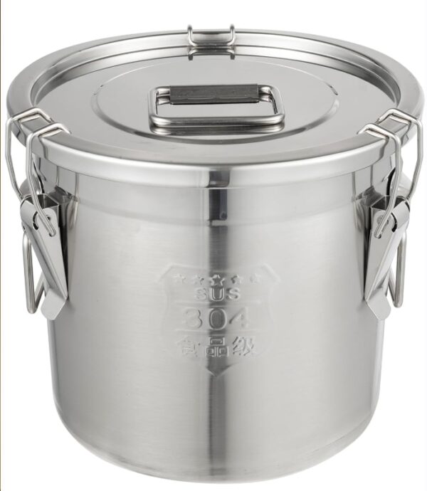 DYNAMI 304 Stainless Steel Silver Canister | 3.2Gal, 12L | Airtight, Sturdy Locking Clamp | Container with Lids | Food Storage | EZ Auction