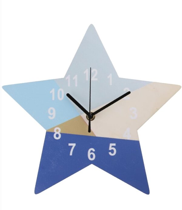 Cute Blue Geometric Star Silent Children's Wall Clock with Five Pointed for Kids Children Room Decor Silent Children's Clock | EZ Auction