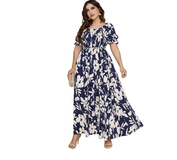 *** SIZE XL *** MakeMeChic Women's Plus Size Boho Floral Maxi Dress Curvy Short Sleeve Shirred Squared Neck Flomal Long Dress | EZ Auction