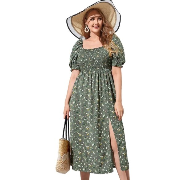 *** SIZE XL *** MakeMeChic Women's Plus Size Boho Floral Maxi Dress Curvy Short Sleeve Shirred Squared Neck Flomal Long Dress | EZ Auction