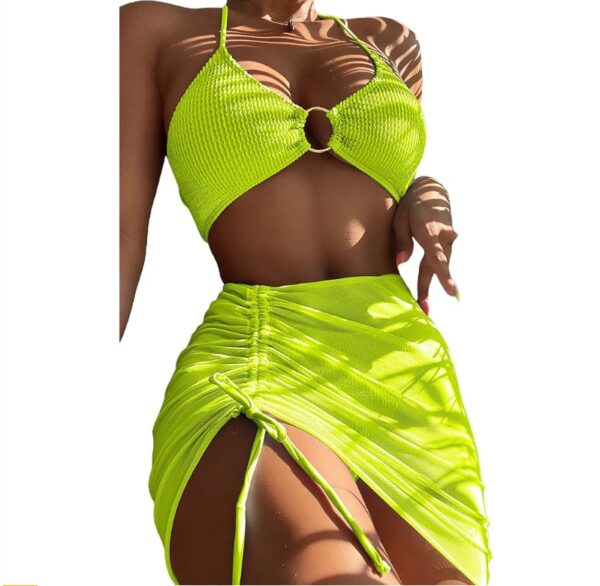 *** SIZE S *** MakeMeChic Women's 3 Piece Bathing Suits Halter Ring Bikini Set with Cover Up Skirt | EZ Auction