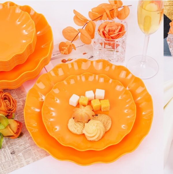 LIYH 24pcs Orange Plates Reusable, Halloween Plates, Heavy Duty Thanksgiving Party Plastic Plates, Scalloped Plates, Durable and Microwave Dishwasher Safe(12Guests) | EZ Auction