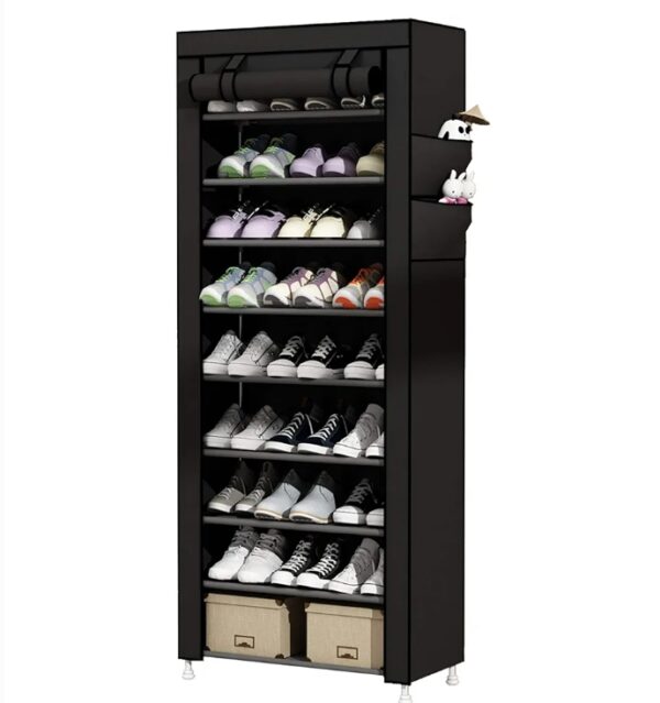 9 Tier Shoe Rack with Dustproof Cover Shoe Shelf Storage Organizer Black | EZ Auction