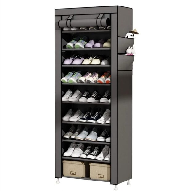 9 Tier Shoe Rack with Dustproof Cover Shoe Shelf Storage Organizer Grey | EZ Auction