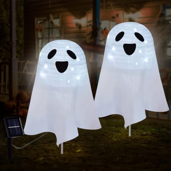 *** IT'S JUST ONE PIECE *** Halloween Solar Ghost Decorations Pathway LED Lights Set of 2, Lighted up Halloween Decoration Stake Outdoor 2 Lighting Modes Suitable for Pathway Yard Garden Decorwith | EZ Auction