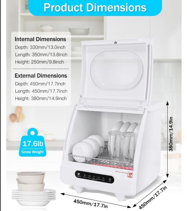 Countertop Dishwasher, Portable Dish Washer, 5 Washing Modes, 360° Cleaning, Energy Efficient, Low Noise, Perfect for Small Families, Compact Size for RVs & Kitchens | EZ Auction