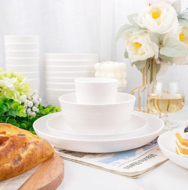 Supernal 32pcs Wheat Straw Dinnerware Sets, White Dishes for 8, Plates and Bowls Sets, Reusable Plastic Plates, Microwave Dishwasher Safe Plates, White Plastic Dinnerware Set, White Plastic Plates | EZ Auction