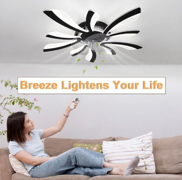 Low Profile Fan with Light, 31'' Stepless Dimmable Flower Ceiling Fan Flush Mount LED Ceiling Fan Fandelier with Remote/App, 6 Speeds Hidden Blade Ceiling Fan with Light for Bedroom | EZ Auction