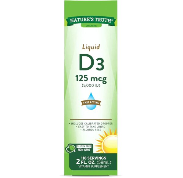 ( PACK OF 3 ) Nature's Truth Vitamin D3 Liquid | 5000 IU | 2 fl oz | Non-GMO and Gluten Free Supplement | EZ Auction