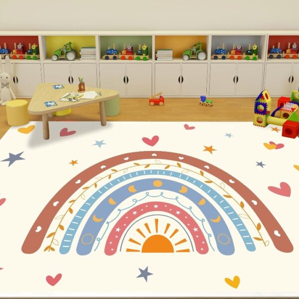 Rainbow Area Rug 5x6.6 for Living Room and Bedroom Girls, Washable Rug with Non-Slip Backing Soft Colorful Rainbow Floor Rug Area Rug Carpet for Room Girls Kids Nursery (Brown, 5 X 6.6ft) | EZ Auction