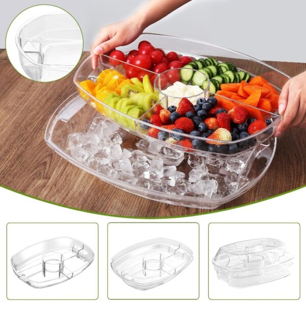 Fruit Ice Serving Tray, Chilled Veggie Tray, Shrimp Cocktail Serving Dish, Appetizer Serving Platter for Parties, with Lid and 4 Compartments | EZ Auction