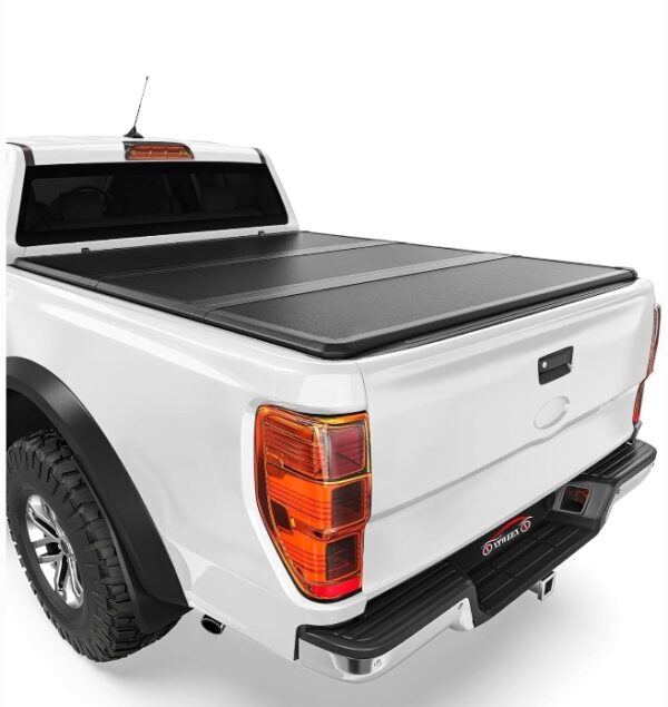 5' (61") Hard Folding Truck Bed Tonneau Cover Compatible with 2019 2020 2021 2022 2023 2024 Ford Ranger 5ft Bed | Locking Tri Fold Style | Solid & Waterproof & Theftproof Fiberglass | Without Drilling | EZ Auction