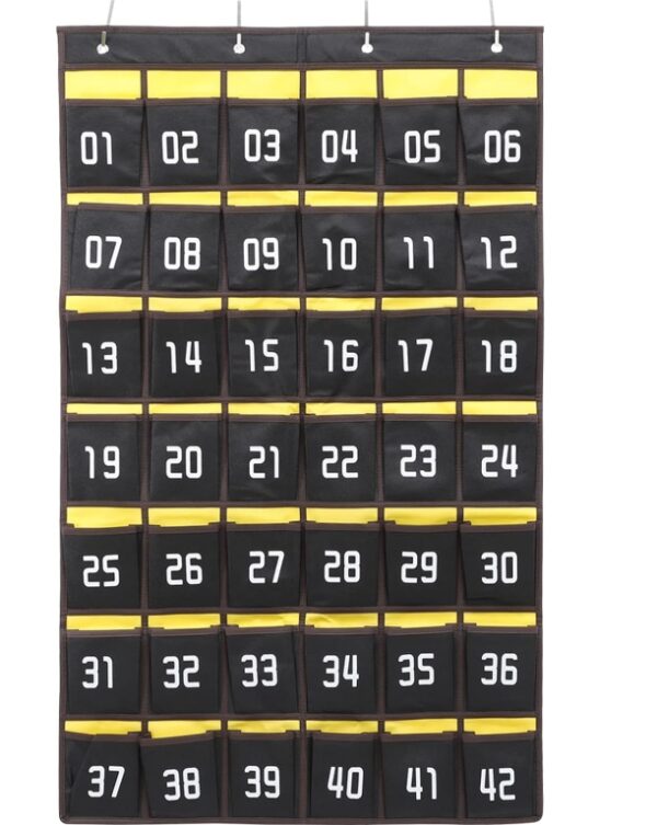 Numbered Classroom Pocket Chart for Phones Calculator, Classroom Phone Holder Hanging Closet Holder Hanging Wall Door Organizer Phone Pocket Holder for Classroom (Grey 42 Pockets) | EZ Auction