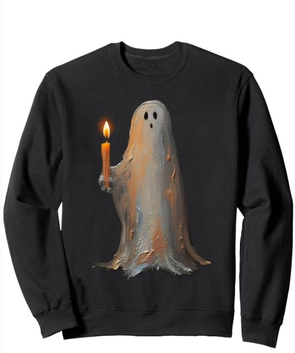 *** SIZE L *** Halloween Ghost Holding Candle Spooky Sweatshirt | EZ Auction