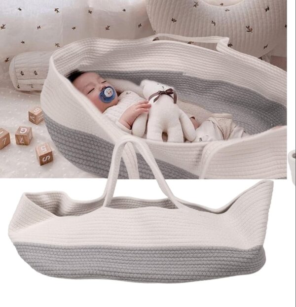 Baby Carrying Basket, Baby Sleeping Carry Basket Cotton Rope Weaved Foldable Portable Handheld Breathable Newborn Sleeping Basket Cribs & Bed Sets Orders Baby Carry Basket | EZ Auction