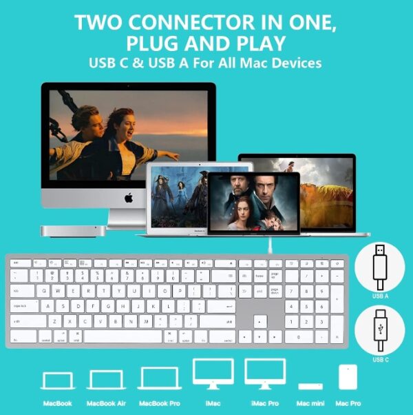 Wired Keyboard for Mac, Compatible Apple Keyboard, Full Size Computer Keyboards with 20 Multimedia Shortcut Keys, USB A/USB C Wired Keyboard for Apple Mac Pro/Mini,MacBook Pro/Air,iMac | EZ Auction