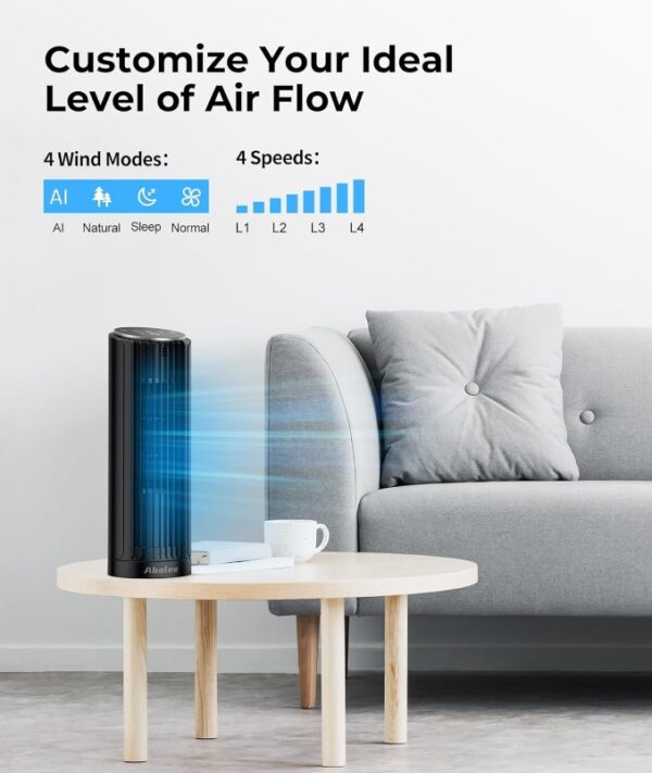 Abolee Tower Fan for Bedroom, 23ft/s Desk Fan with Remote, 70° Oscillating Desk Fan, 4 Speeds, 4 Modes,12Timer, 2024 New 13'' Bladeless Portable Fan for Bedroom Office Home Black | EZ Auction