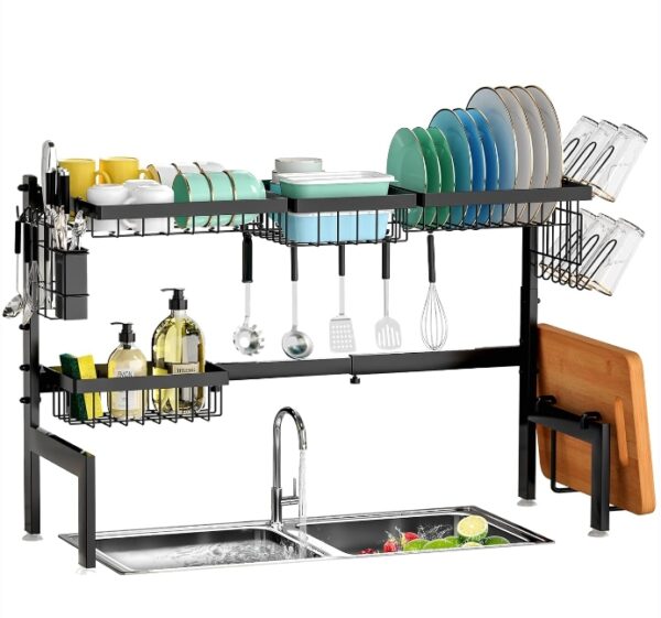 Over The Sink Dish Drying Rack,Expandable 2-Tier Stainless Steel Over The Sink Dish Rack with Utensil Holder Dish Drainers for Kitchen Counter | EZ Auction