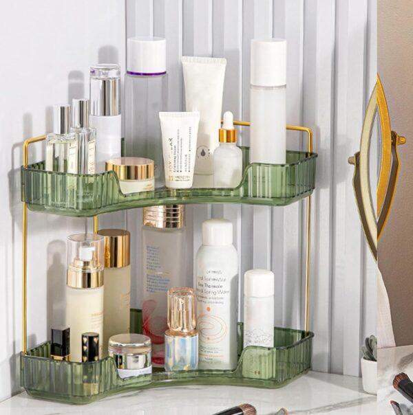 2 Tier Shelf,Bathroom Storage Rack,Kitchen Counter Shelf,Countertop Shelf,Large Vanity Makeup Organizer for Perfume,Nail Polish,Makeup Powder Brush Atrovirens | EZ Auction