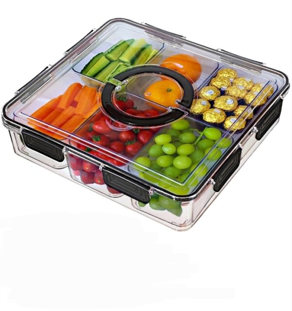 Large Snack Box Container, Clear Divided Serving Tray with Lid and Handle, Portable Snack Tray with Lid for Fruit Veggie Candy, Travel Snackle Box Charcuterie Container for Picnic Party (Black, 1 pcs) | EZ Auction